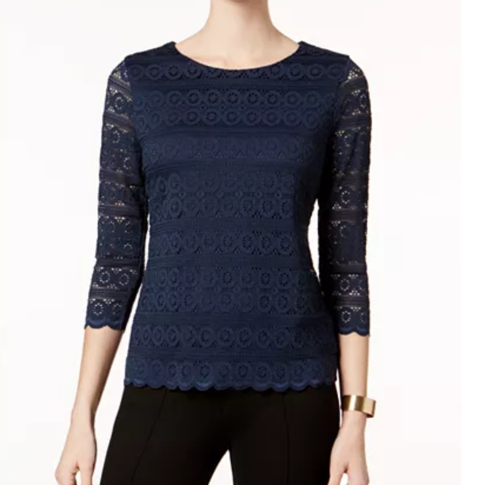 Charter Club Petite Lace 3/4-Sleeve Top